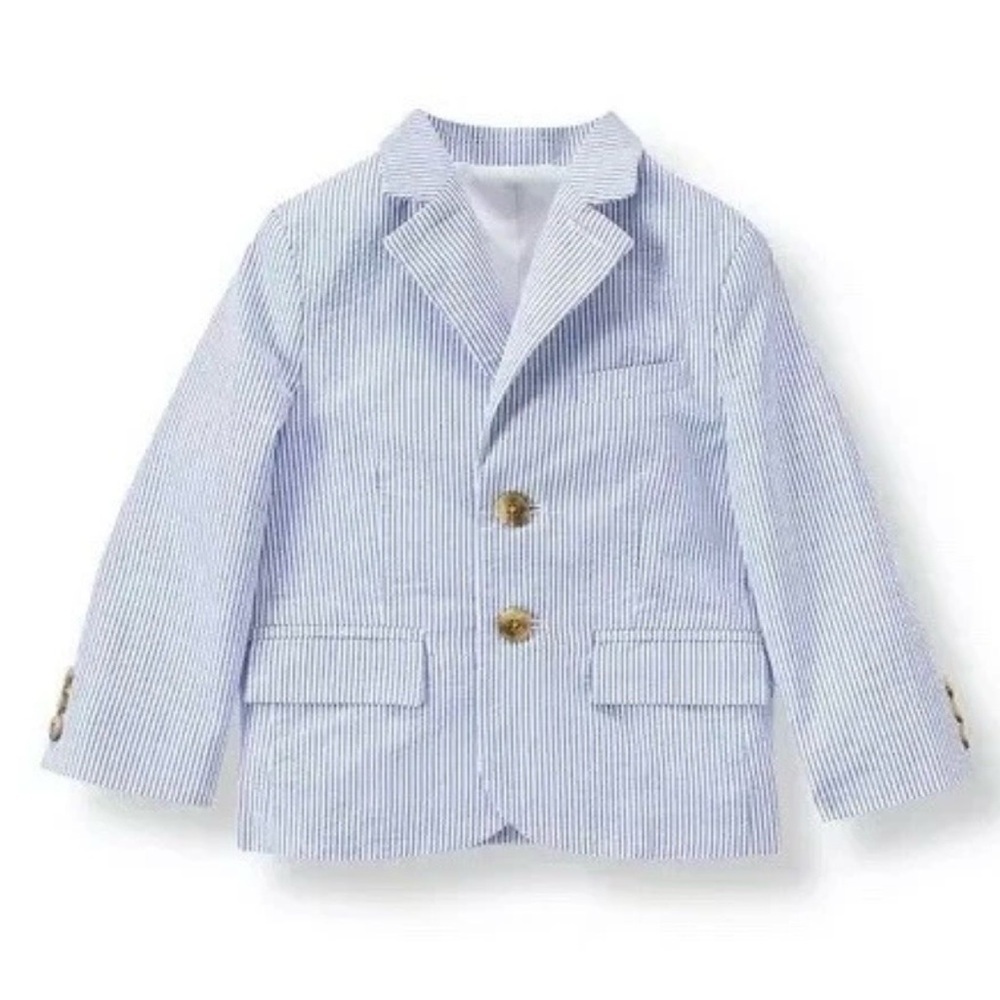 NWT Janie And Jack Boys Blue White Stripe Seersucker Blazer Jacket Size 18-24M
